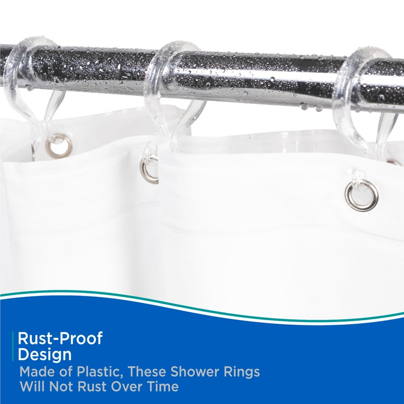 Kenney KN61211 Rust-Proof Smooth Plastic Shower Curtain Rings with Double Hanging Hooks for Shower Curtain and Standard Shower Curtain Rod, Bathroom Use, Easy to Install, Set of 12, Clear - Image 4
